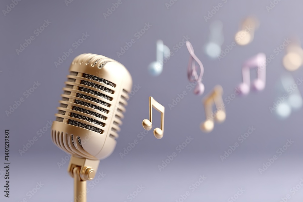 Poster classic microphone with musical notes in the background creating a vibrant atmosphere for a performa