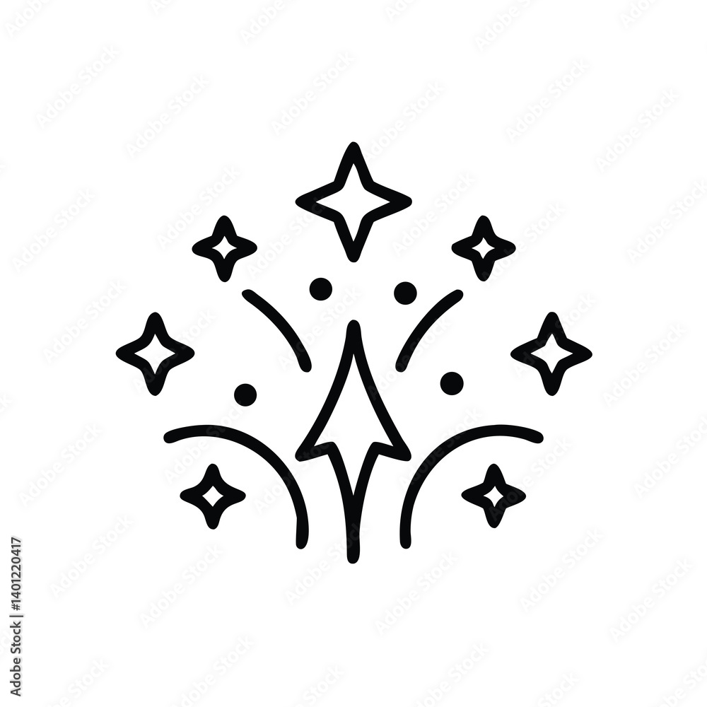 Poster celebration icon with stars and arrow in outline style for festive design projects and graphics