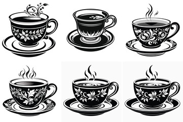 Obraz premium Tea cup silhouette vector illustration isolated on white background.