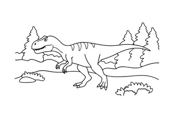 Tyrannosaurus Rex In Forest Outline For Coloring Page Illustration © Chaya