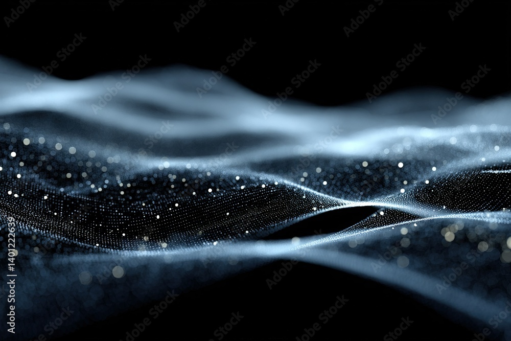 Poster dynamic waves of light and particles create an ethereal landscape in a dark setting