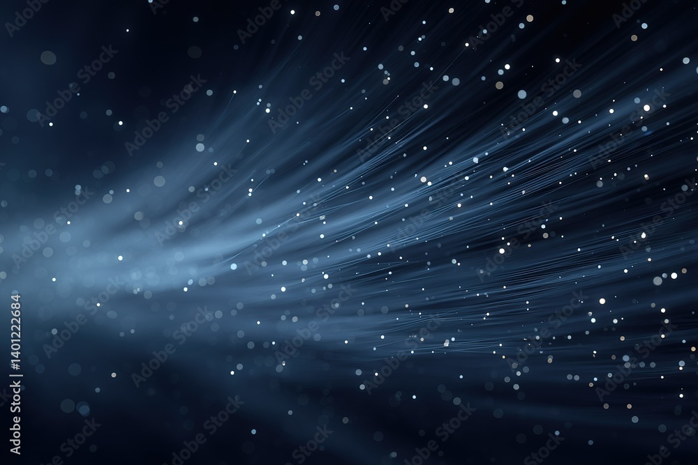 Poster swirling blue particles create a mesmerizing light display in a dark space environment