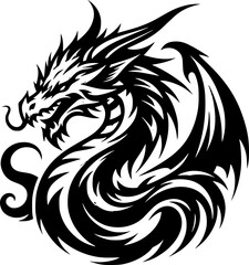 tattoo, vector, dragon, animal, illustration, tribal, symbol, black, silhouette, art, head, design, cartoon, bird, sign, nature, wild, monster, logo, tiger, lion, wolf, teeth, mascot, wildlife
