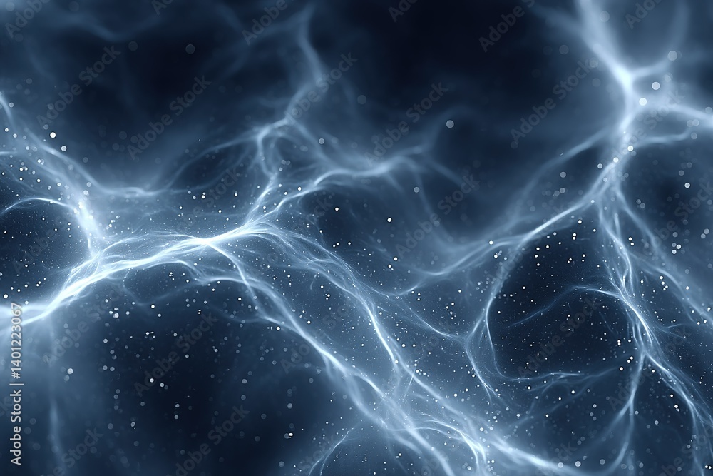Poster electric blue abstract background with glowing lines and particles creating a dynamic energy flow