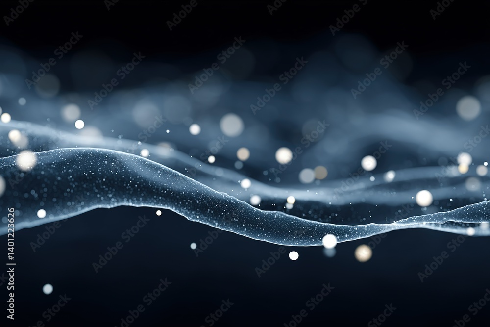 Poster flowing waves of luminous particles in dark atmosphere create a tranquil and mesmerizing visual expe