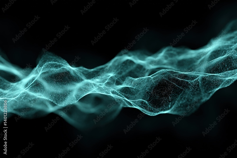 Poster captivating abstract waves of turquoise and black flowing fluidly in digital design