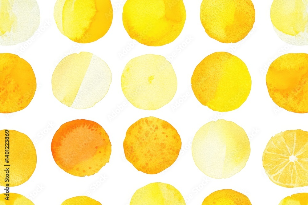 Poster watercolor lemon circles pattern - a cheerful pattern of watercolor lemon circles in varying shades 