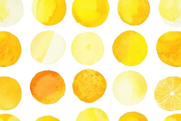 Watercolor Lemon Circles Pattern - A cheerful pattern of watercolor lemon circles in varying shades of yellow and orange on a white background. Perfect for summer designs