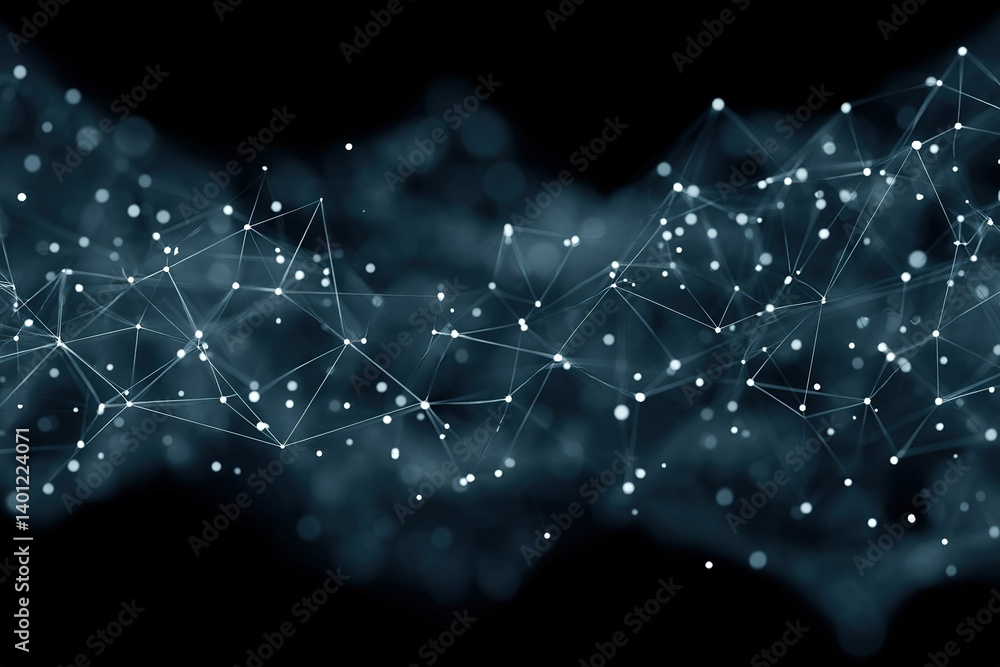 Poster Abstract digital network structure with glowing points and lines in dark background representing connection and technology