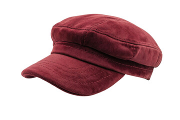 Stylish maroon velvet newsboy cap perfect autumn accessory Isolated on on transparent background