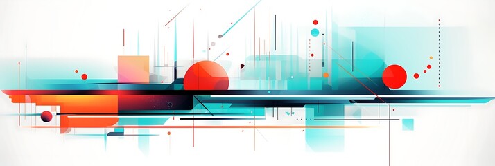 Dynamic Geometric Abstraction: A striking, abstract composition of overlapping shapes and lines in a vibrant, modern style, conveying energy and movement. 