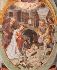 Pavia - The fresco of Adoration of Shepherds in Basilica di San Michaele Maggiore by Giovanni Francesco Romani (1608).