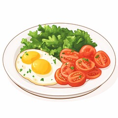 Healthy Breakfast Plate with Fried Egg and Cherry Tomatoes - Wholesome Nutrition and Vibrant Colors in Food Art