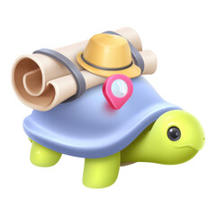 3D Cartoon Illustration of a Enchanted Forest Adventure A Playful Turtle's Journey, Isolated on Transparent Background