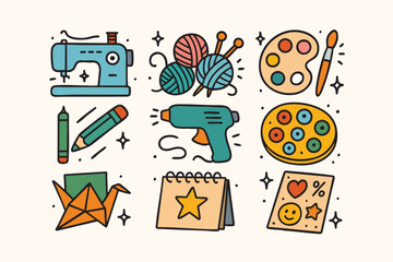 Doodle Set for Creative Hobbies with Vibrant Fills