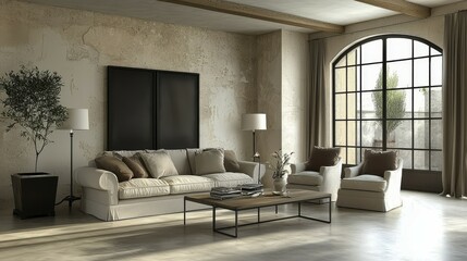 Fototapeta premium Charming Provence-Inspired Living Room Decor Featuring Cozy Armchair