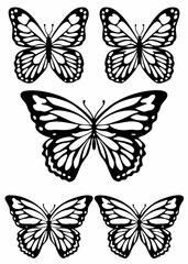 Black and White Butterfly Silhouettes – Detailed Vector Illustrations with Symmetrical Wing Patterns