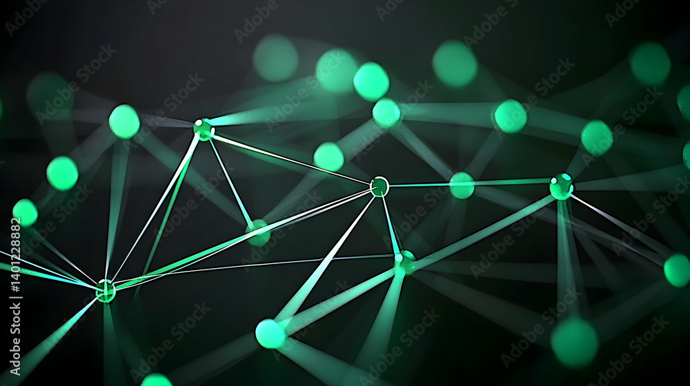 Poster abstract network pattern with green dots and lines