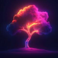 Fototapeta premium Glowing Neon Tree: Vibrant Artistic Abstract Magic in Illuminated Night Landscape