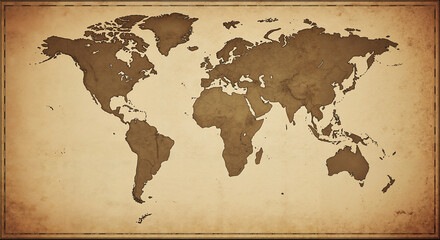 Vintage world map illustration with brown tones on aged paper  