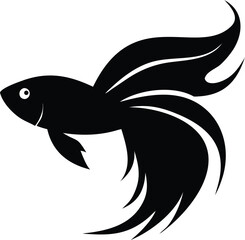 Stylish Black Betta Fish with Elegant Flowing Fins on Transparent Background