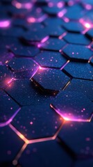 Colorful hexagonal patterns create a mesmerizing light display in a digital abstract background at night