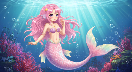 Pink Mermaid Underwater Paradise 