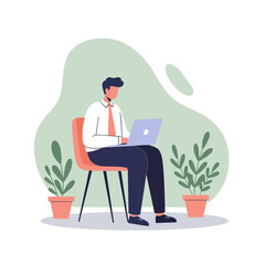 male professional working on laptop sitting in modern office  