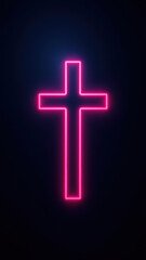 Obraz premium Bright neon cross on a dark background.