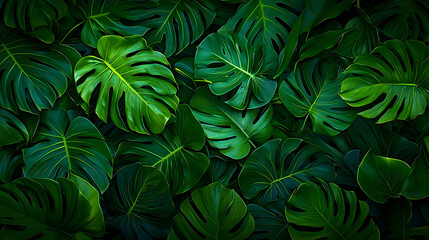 Tropical Monstera Leaves Pattern Background