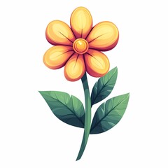 Naklejka premium Vibrant Cartoon Orange Flower Illustration: Delicate Petals and Green Leaves in a Colorful Spring Garden Artwork