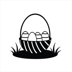 Springtime Easter Egg Basket on Grass Silhouette Vector Design
