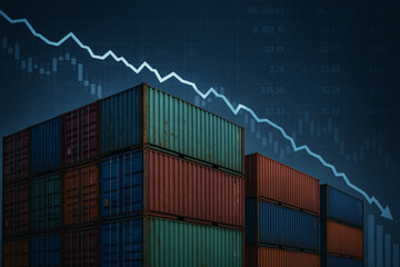 Global Trade Decline and Economic Recession Concept with Shipping Containers

