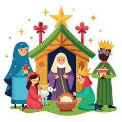 Christmas nativity scene  isolated on white background