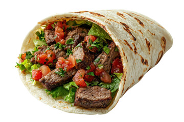Delicious Steak Burrito with Salsa Lettuce Warm Tortilla appetizing food on transparent background