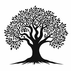 Epic Botanical Tree Silhouette Illustrating Tranquil Nature and Growth in Black and White Forest Environment
