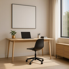 Minimalist Office Workspace with Scandinavian Design and Natural Light – 3D Render