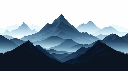 Scenic Mountainous Silhouettes: Minimalist Blue Landscape Vector Illustration
