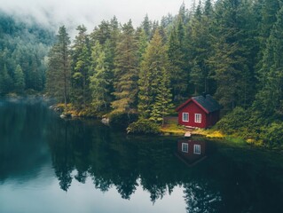 Fototapeta premium Red House Lake Forest