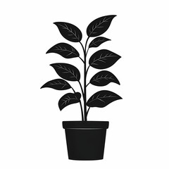 Black Silhouette of Potted Houseplant – Minimalist Art for Home Interior Decor