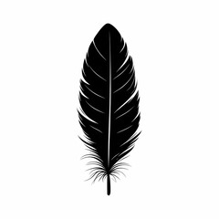 Elegant Black Feather Illustration: A Whimsical Vector Design with Textured Organic Lines in a Minimalistic Silhouette