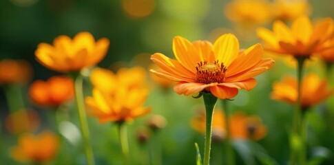 Vibrant orange and yellow blooms in summer garden , element, daylilies, flowerbed