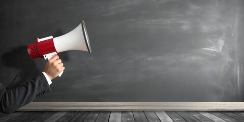 Hand Holding Megaphone on Chalkboard Background &ndash; Communication and Announcement Concept