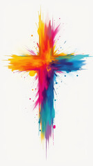 Obraz premium Colorful abstract cross art piece with vibrant splashes.