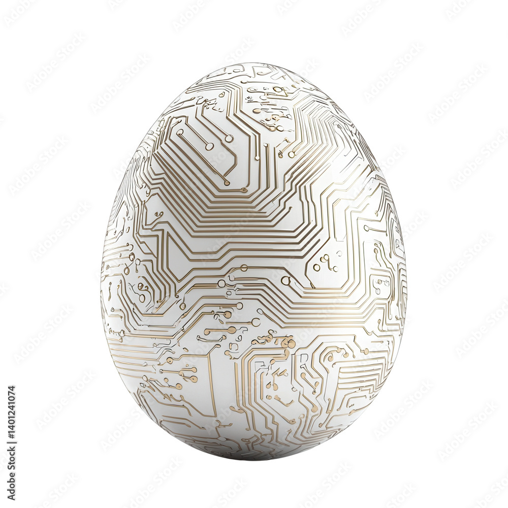 Poster easter festival concept digital egg design featuring intricate circuit patterns. isolated on white b