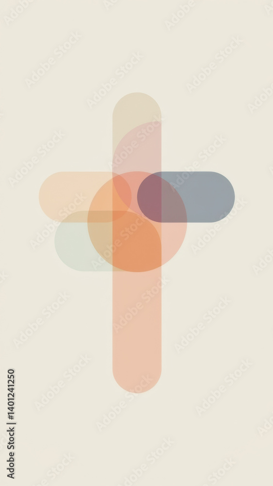 Poster a simplistic graphic with christian cross motifs on a gradient background.