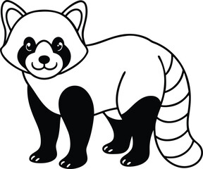 Cute Cartoon Outline Illustration of a Red Panda for Coloring Pages