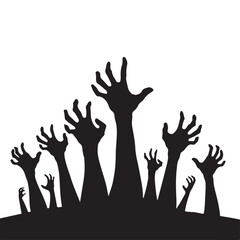 Zombie Hands Rising Silhouette Vector Illustration for Halloween Theme