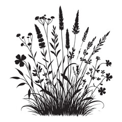 Assorted Wildflower Silhouette Illustration for Meadow and Garden Designs