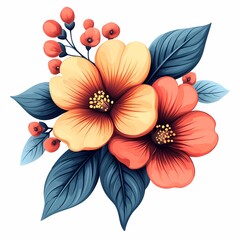 Obraz premium Vibrant Handdrawn Floral Illustration. Colorful Flowers, Leaves, and Berries in a Beautiful Botanical Pattern Design